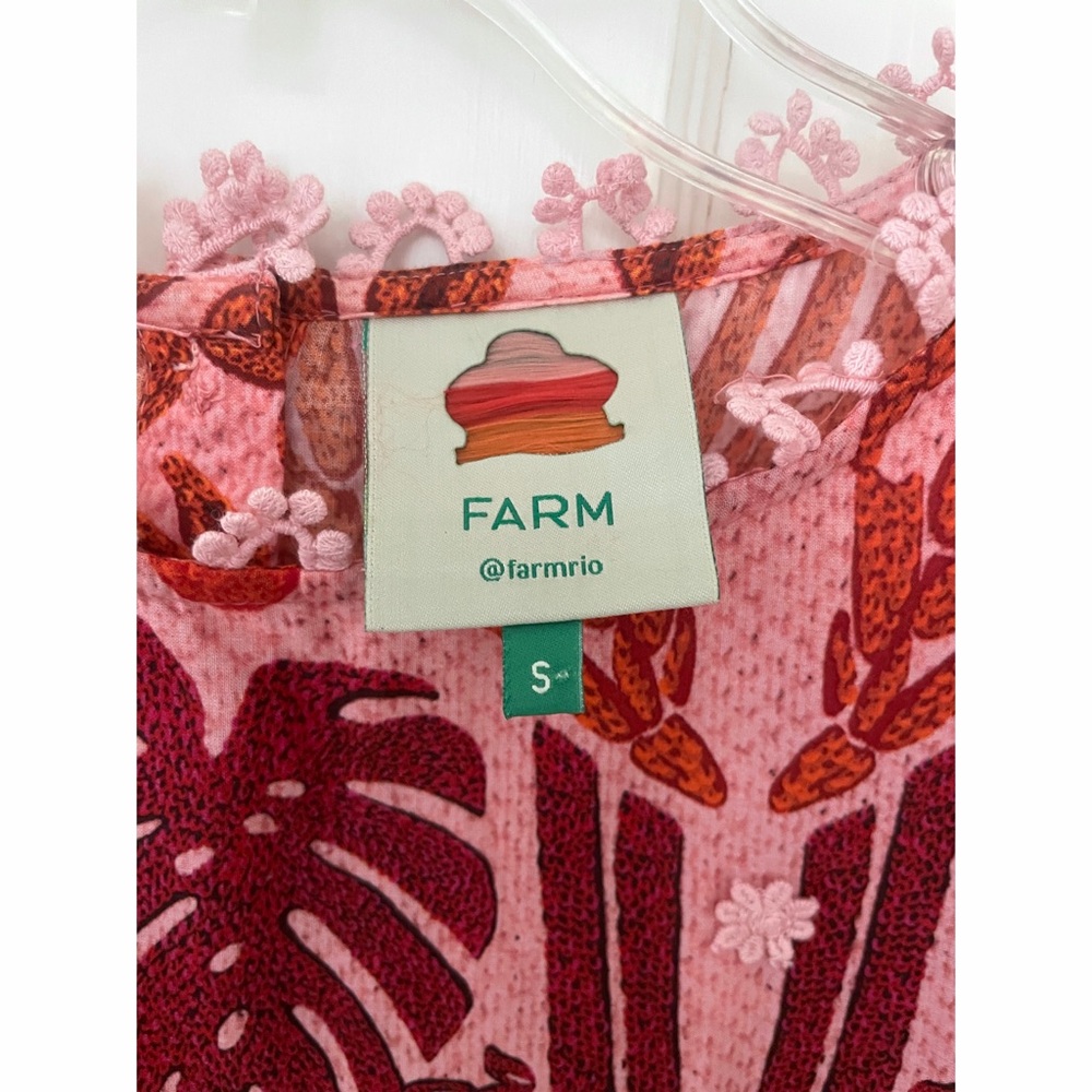 Farm Rio Ainika Macaws Parrot Toucan Bird Floral Top Blouse Red Pink Palm Leaf S - Picture 2 of 7